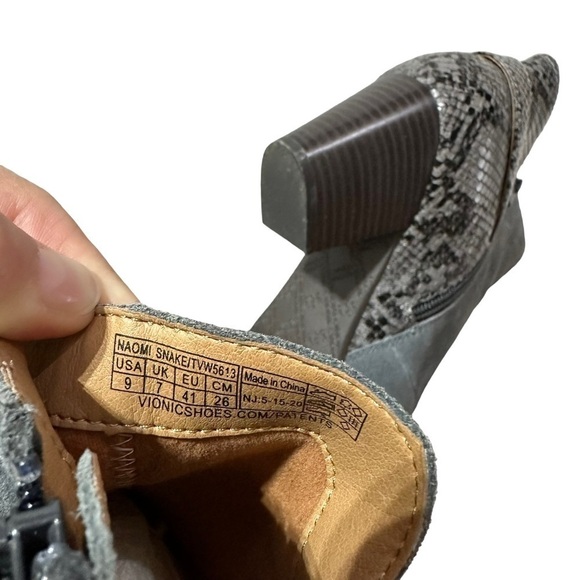 Vionic Naomi Grey Snake Print Bootie Water-resistant 2.5” Heel - Picture 8 of 9